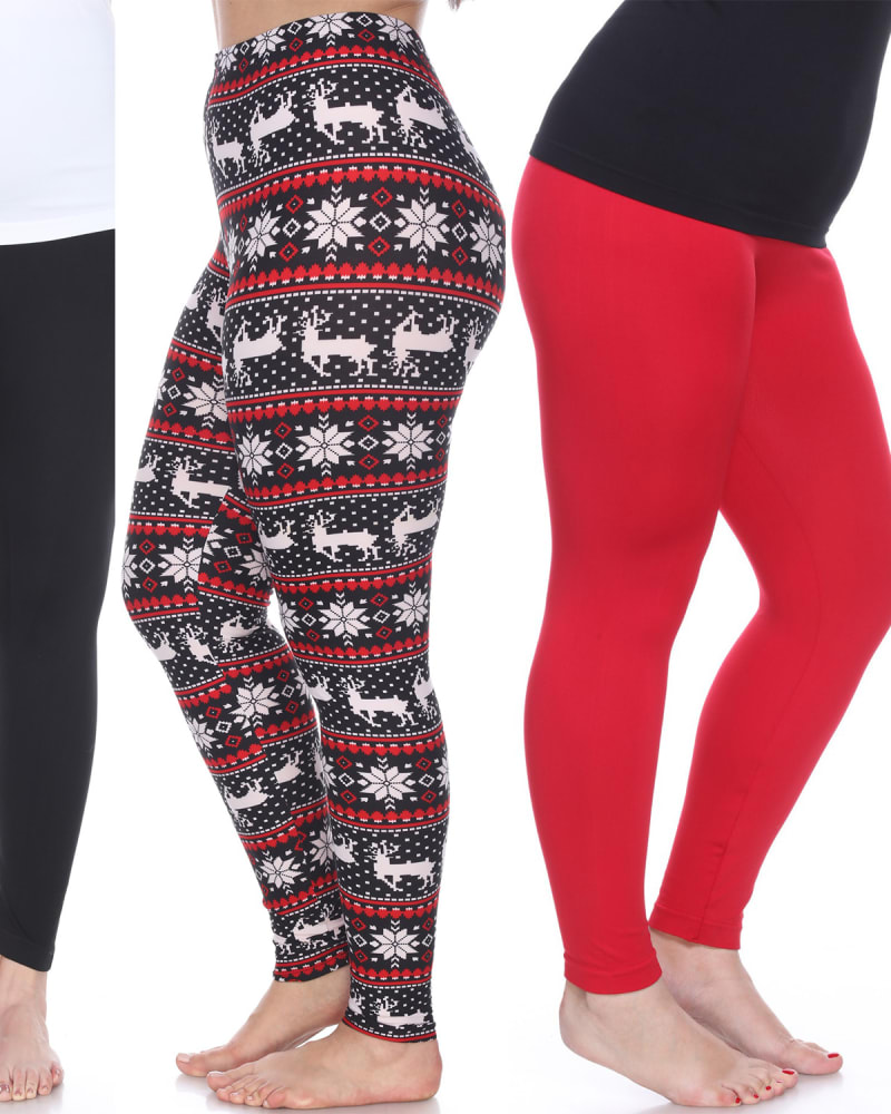 Front of a model wearing a size one-size-fits-all Pack of 3 Leggings in PACK 152 - Red by White Mark. | dia_product_style_image_id:250041